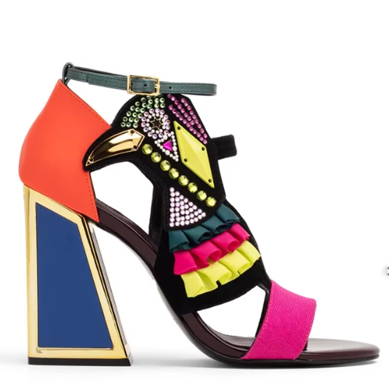 Rhinestone Sandal Women - Sandálias Femininas de Salto Grosso com