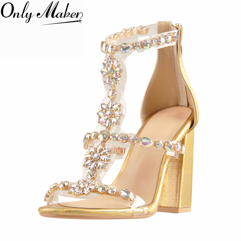 Rhinestone Sandal Women - Sandálias Gladiadoras Femininas Onlymaker Douradas com