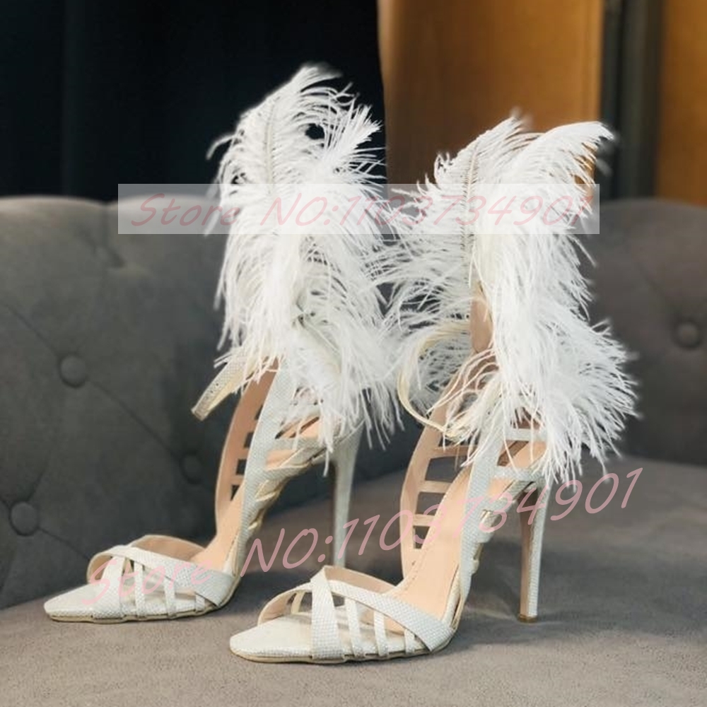 Women'S Shoes Trendy - Sandálias Stiletto Glam com Plumas e