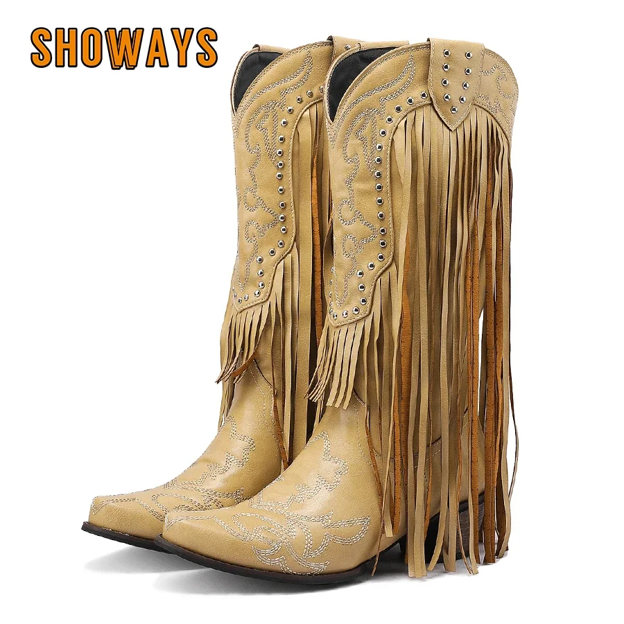 Western Cowgirl Boot - Franja rebite ocidental feminino meados de
