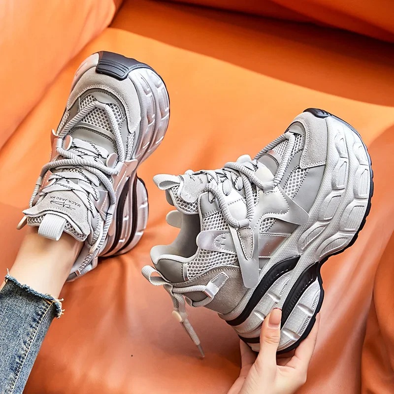 Wedge Heeled Sneaker - Salto feminino couro genuíno real primavera