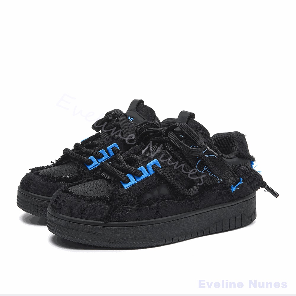 Women'S Shoes Trendy - Tênis Plataforma Unissex Preto com Borda