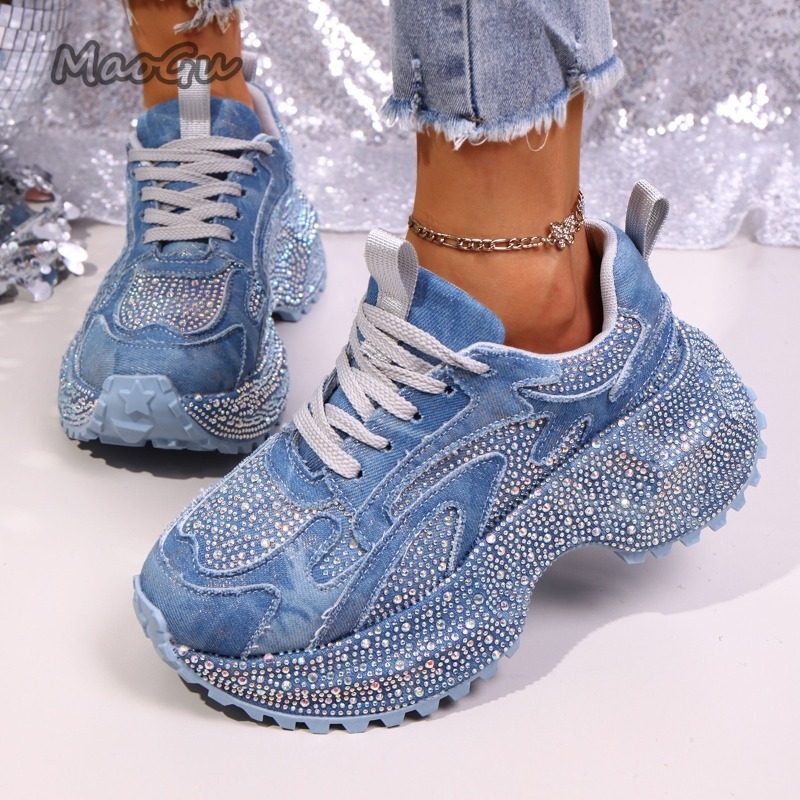 Women Shoes Store - Moda strass feminino chunky tênis sola