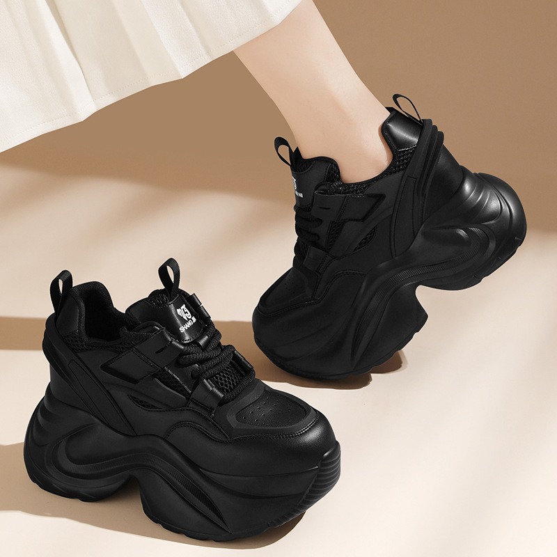 Wedge Heeled Sneaker - Tênis Feminino Plataforma Preto Chunky Estilo