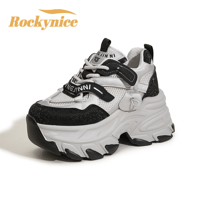 Wedge Heeled Sneaker - 10cm malha de ar microfibra couro