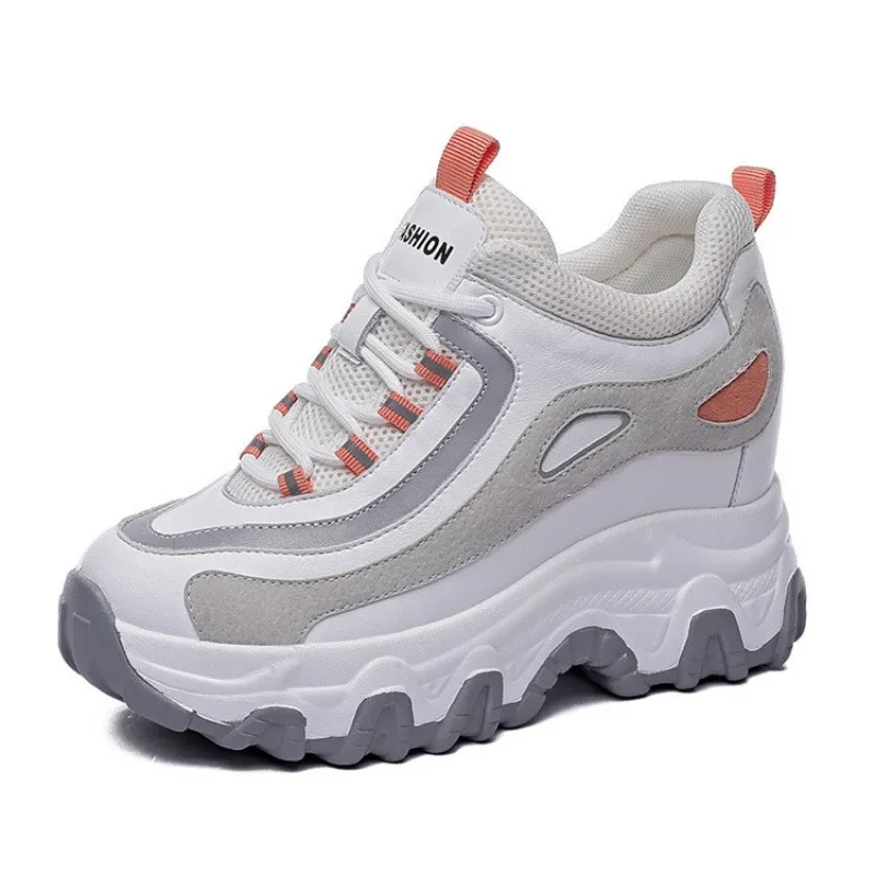 Wedge Heeled Sneaker - 9cm plataforma de couro genuíno cunha