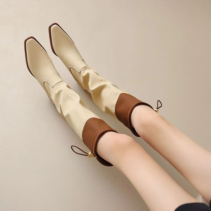 Women Shoes Waterproof - Damasco dedo do pé quadrado botas