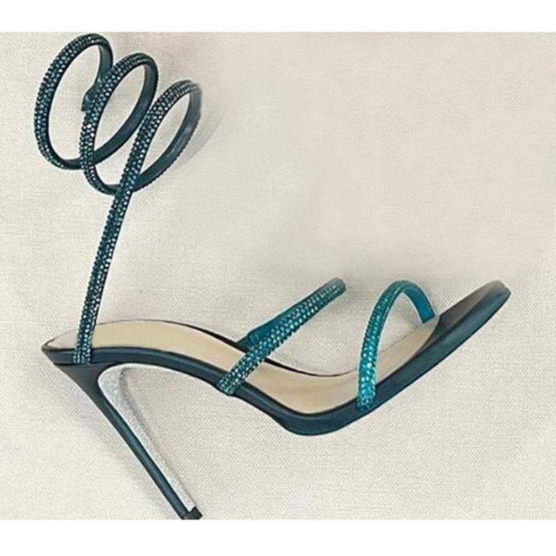 Rhinestone Sandal Women - Tinta verde azul strass cobra-como cinta