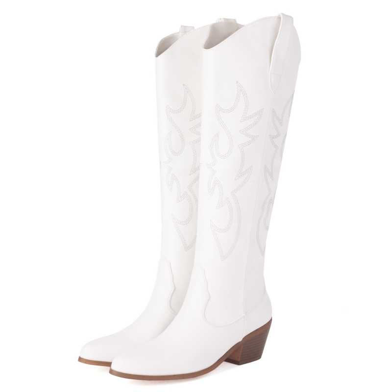 Branco feminino joelho botas a - Western Cowgirl Boot avaliação e preço