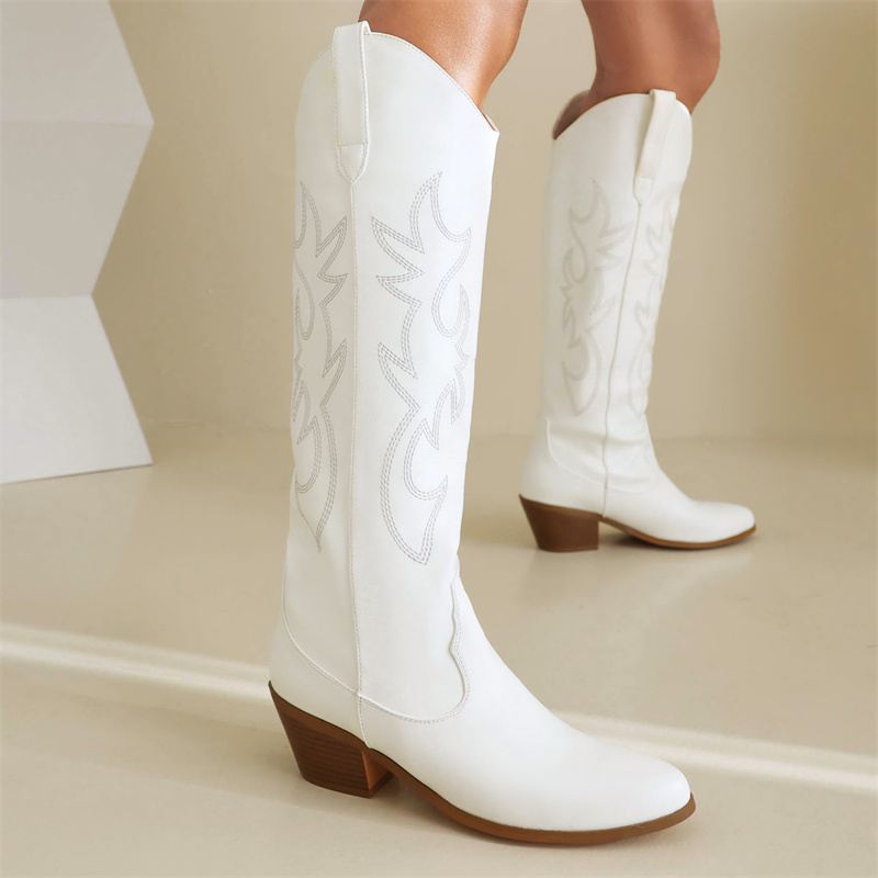 Branco feminino joelho botas a - Western Cowgirl Boot avaliação e preço