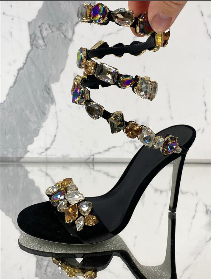 Gem cobra envoltório sandálias - Rhinestone Sandal Women avaliação e preço