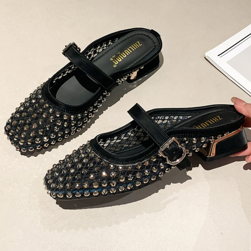 Malha strass salto grosso mule - Rhinestone Sandal Women avaliação e preço