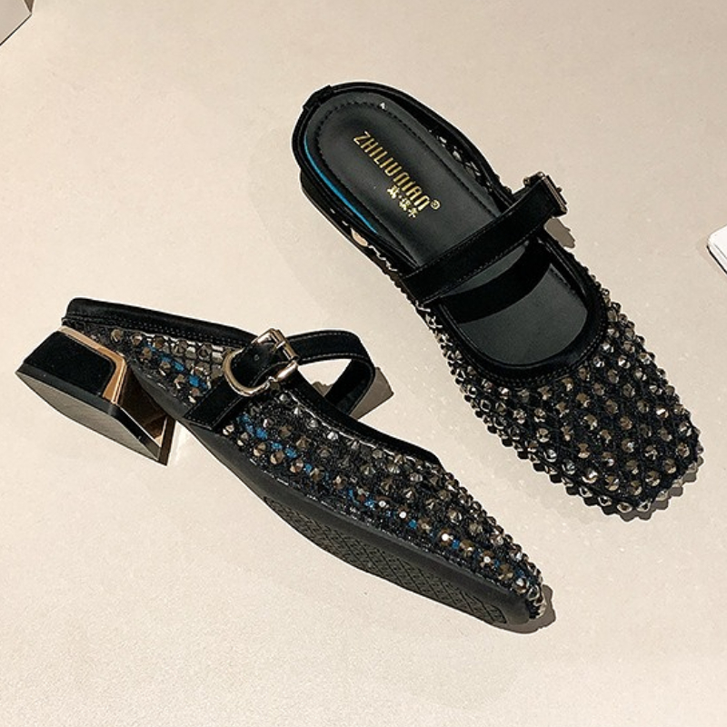 Malha strass salto grosso mule - Rhinestone Sandal Women avaliação e preço