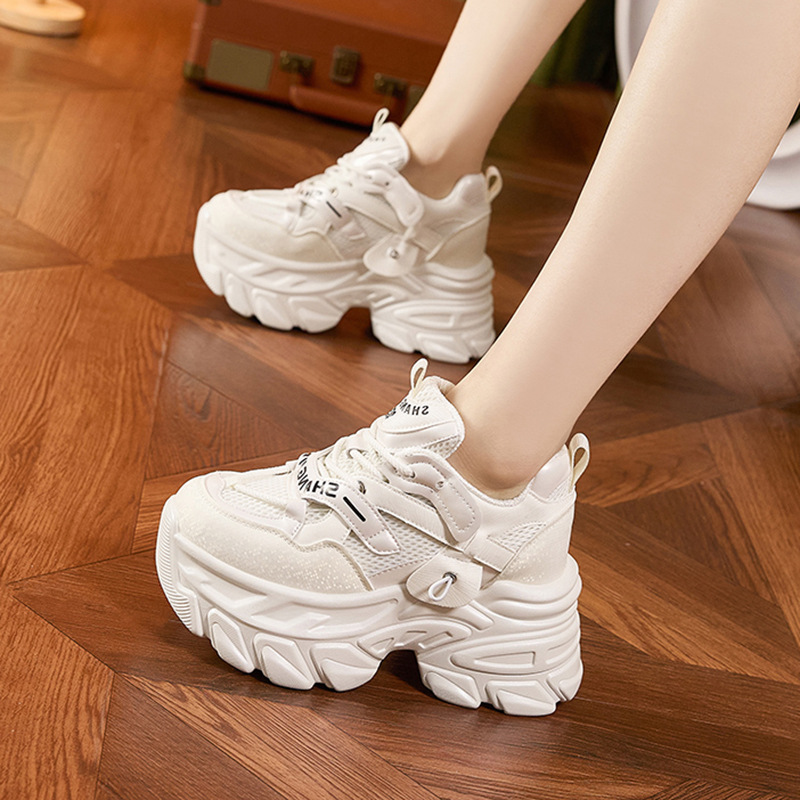 10cm malha de ar microfibra co - Wedge Heeled Sneaker avaliação e preço