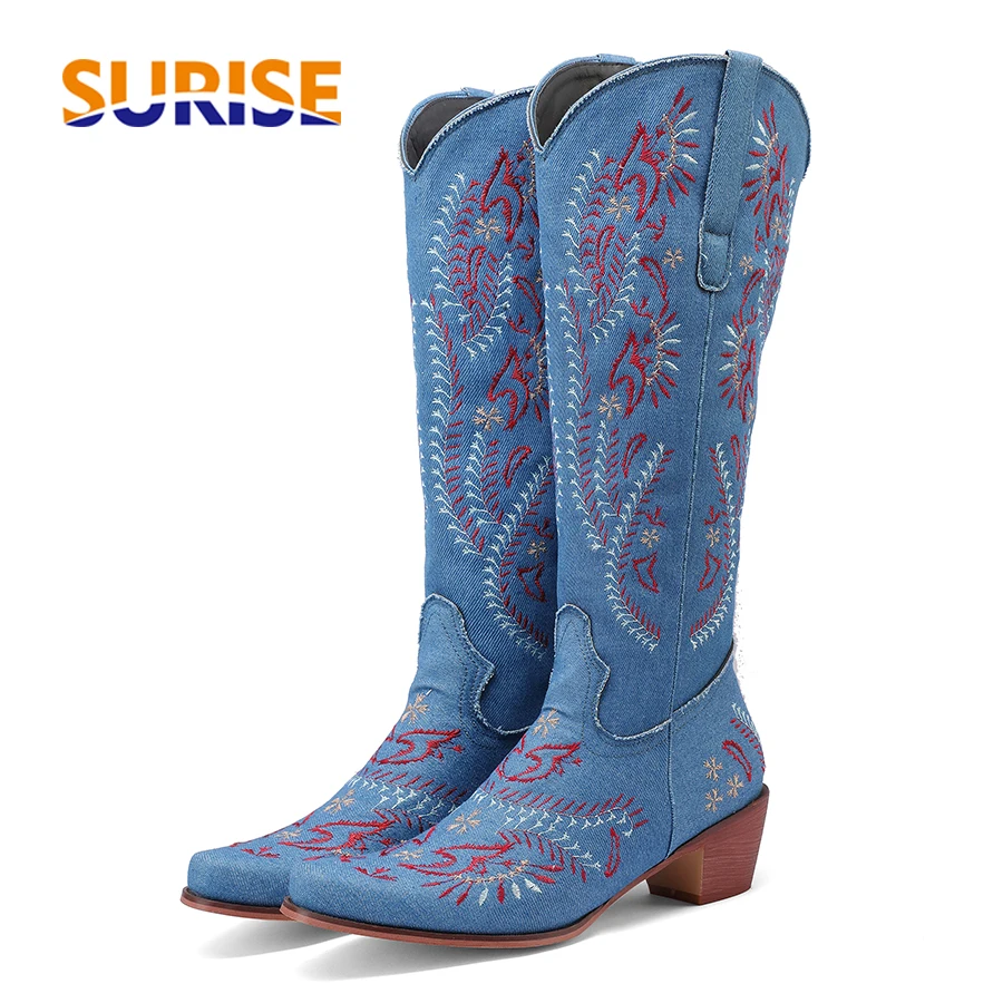 Azul denim ocidental cowgirl j - Western Cowgirl Boot avaliação e preço
